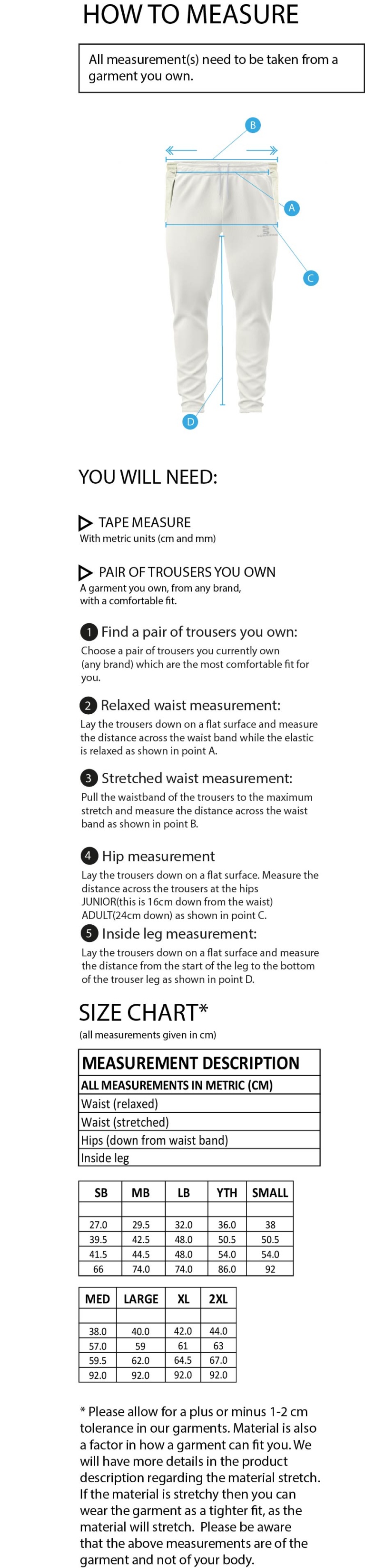 Blade Playing Pant : Sky - Size Guide