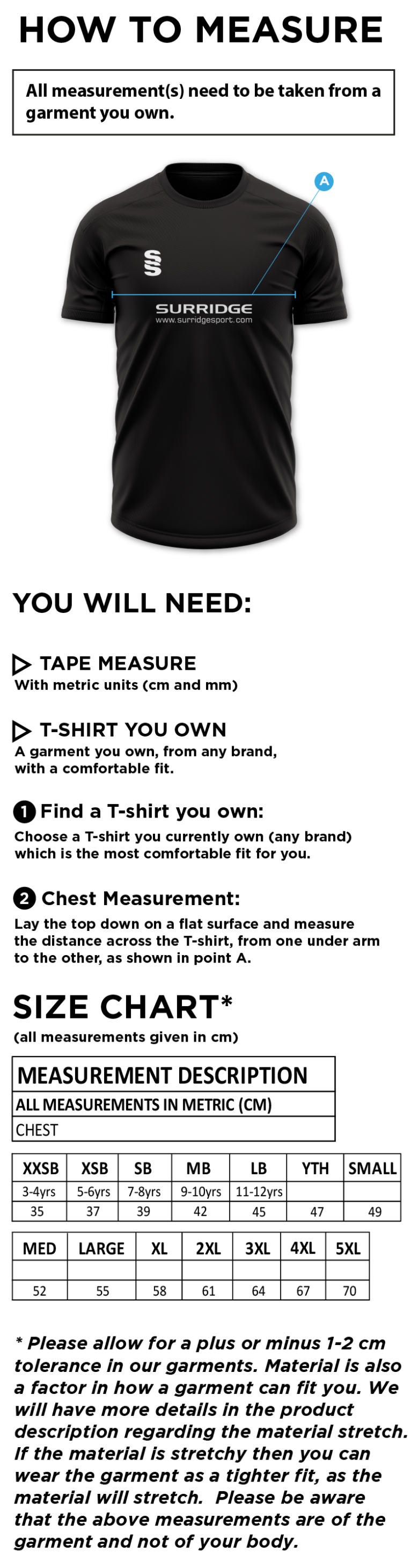 ACTIVE T-SHIRT - Size Guide