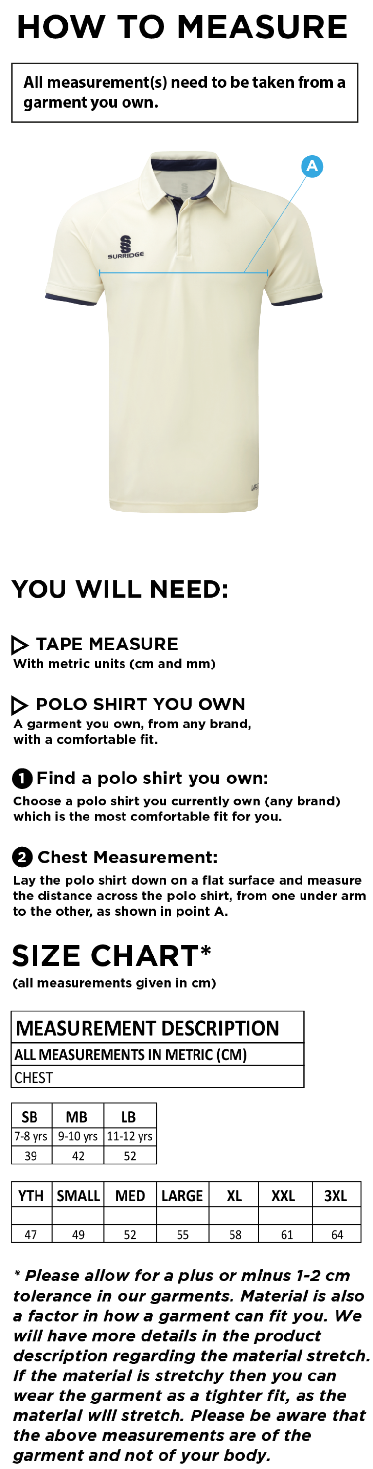 FUSE SHORT SLEEVE CRICKET SHIRT - Size Guide