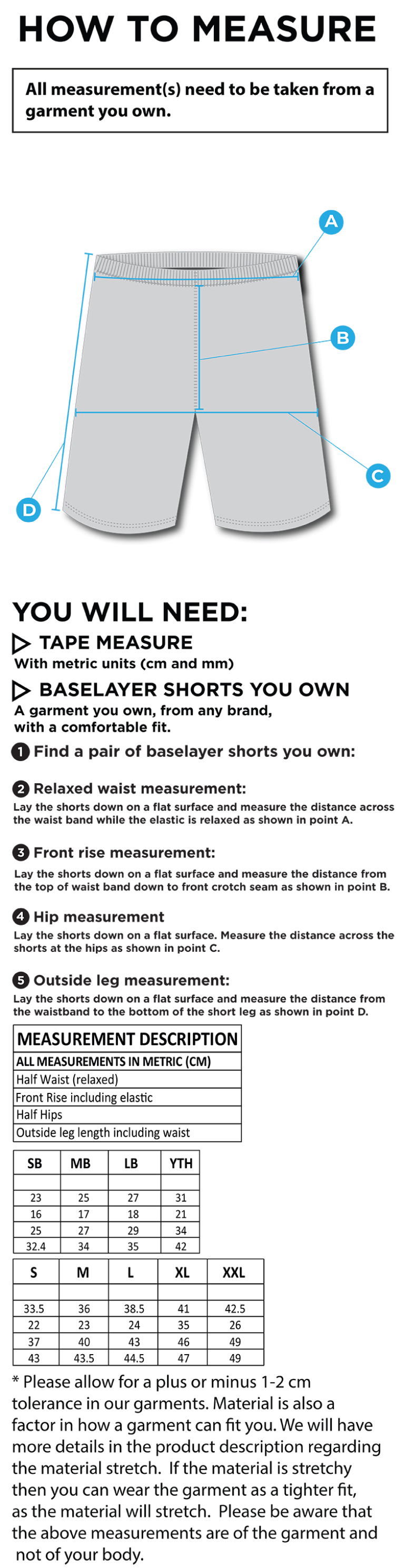Dual Baselayer Short - Size Guide
