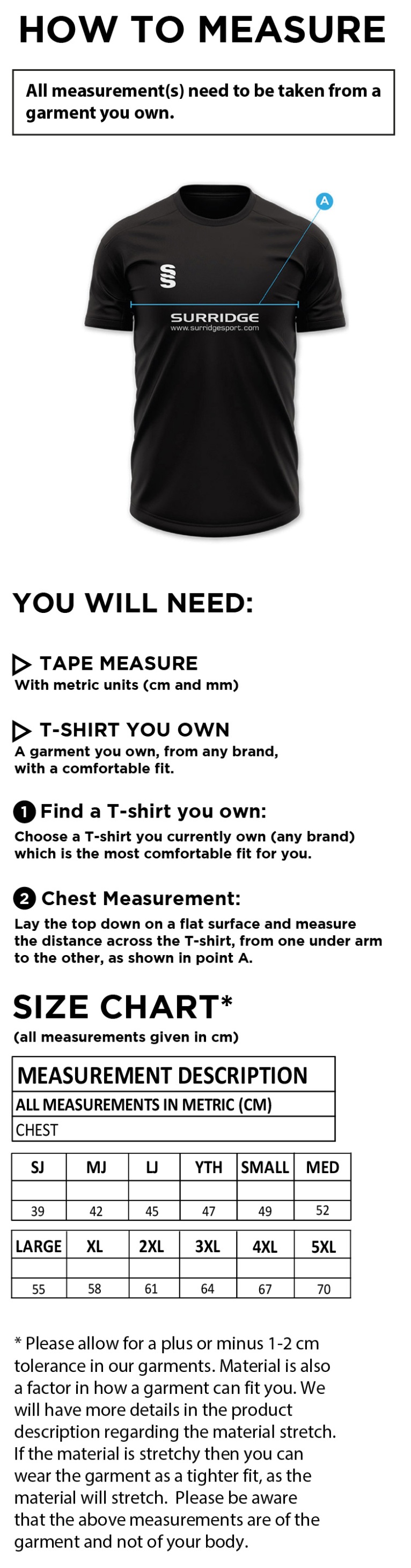 IMPACT T-SHIRT-Black - Size Guide