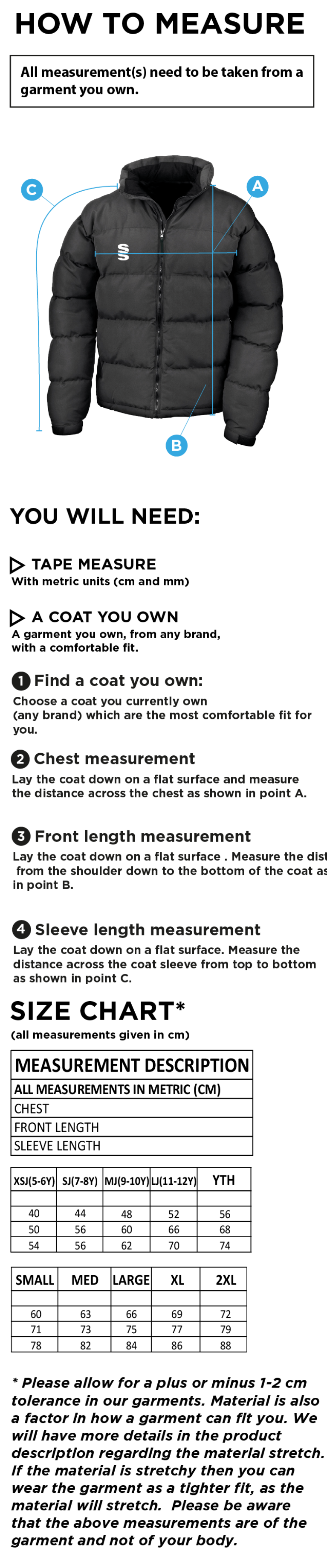 DUAL PUFFA JACKET MALE-Navy - Size Guide