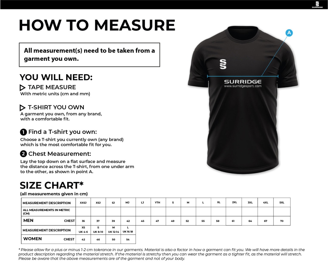 STRIKE SHIRT-Royal-Yellow - Size Guide