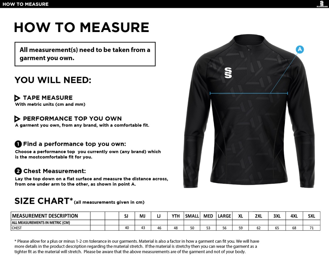 Impact 1/4 Zip Performance Top 2 - Size Guide